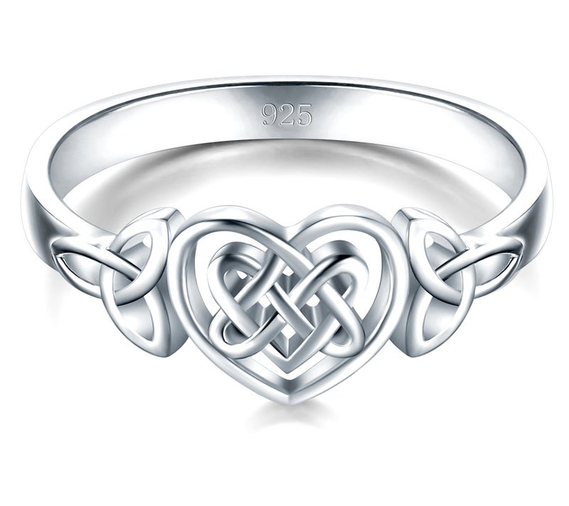 BORUO 925 Sterling Silver Ring Celtic Knot Heart High Polish Tarnish Resistant Eternity Wedding Band Stackable Ring Size 8 - Image 2